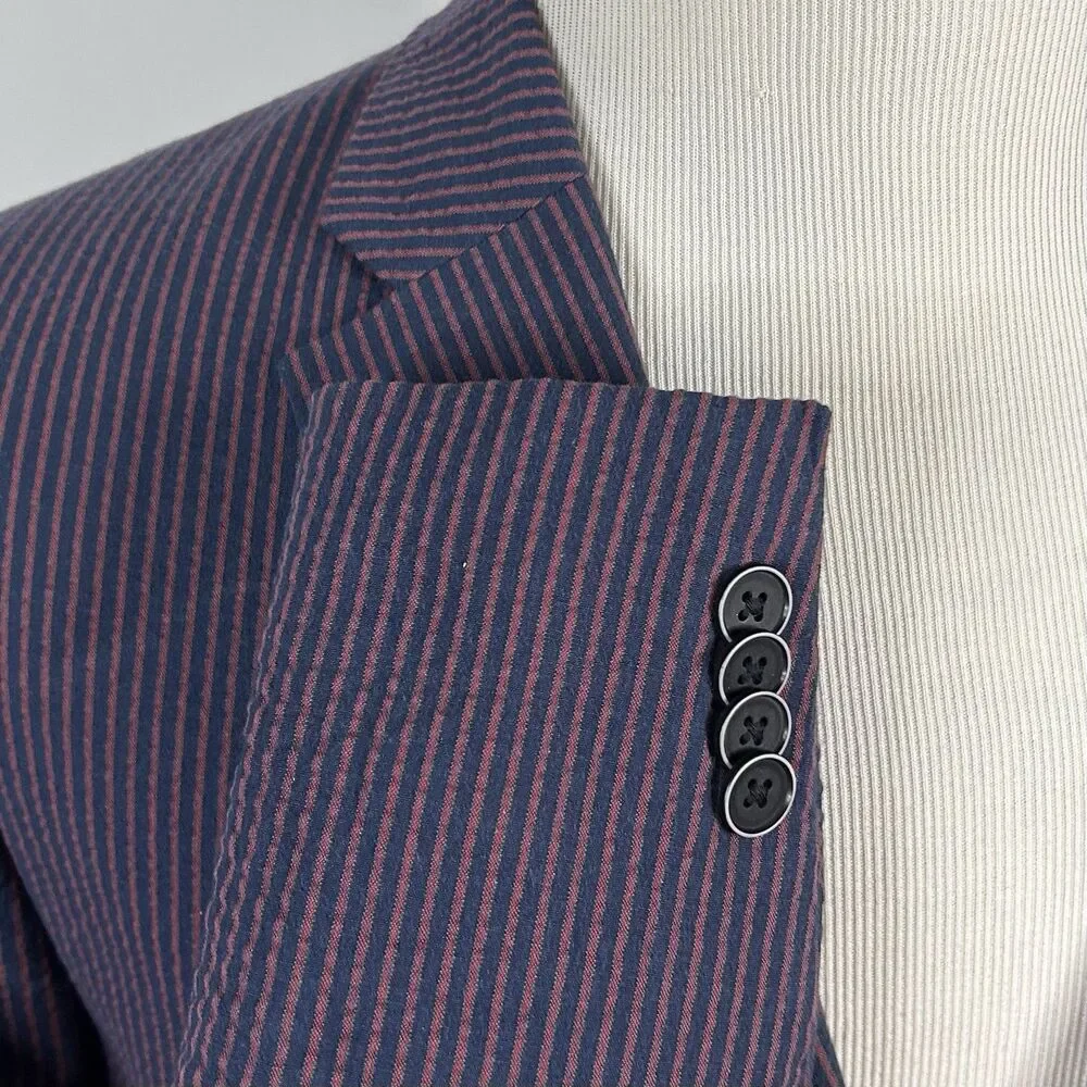 Tommy Hilfiger 42S Seersucker Sport Coat Red Blue Striped Two Button Double Vent - Picture 5 of 8